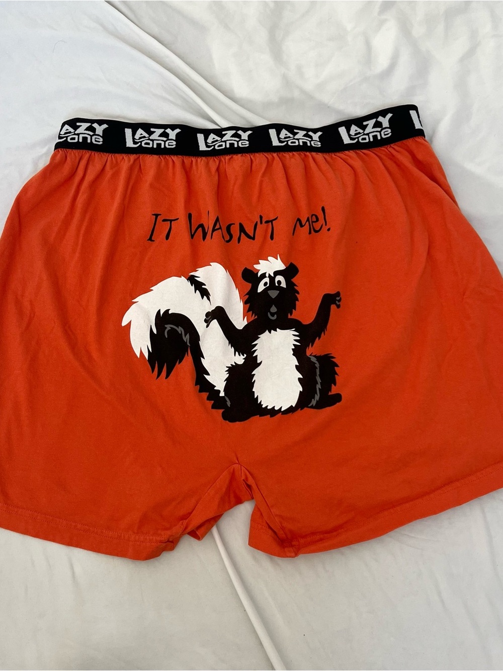 Lazy One Orange Skunk Print men's pajama boxer shorts